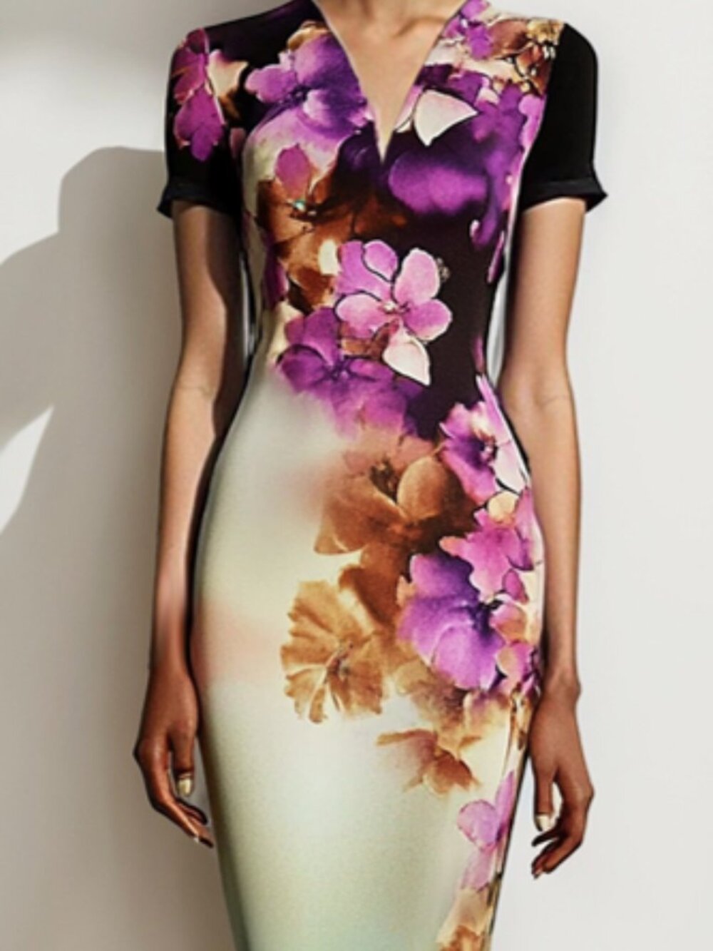 Casual Floral Print Bodycon Midi Dress